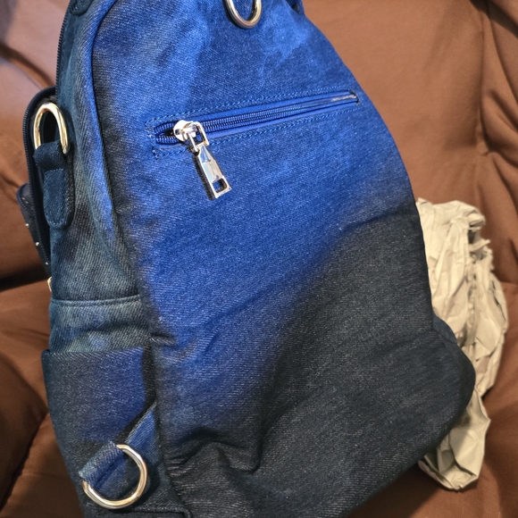 Denim Blue Backpack with Rhinestone Design main image 7